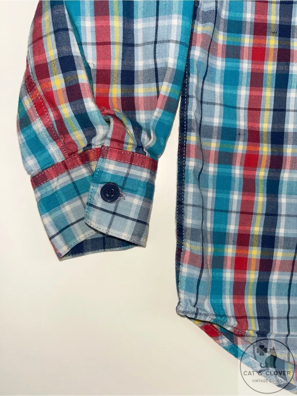 Gymboree 90s Rainbow Tag Plaid Long Sleeve Button Down Boys Shirt Large